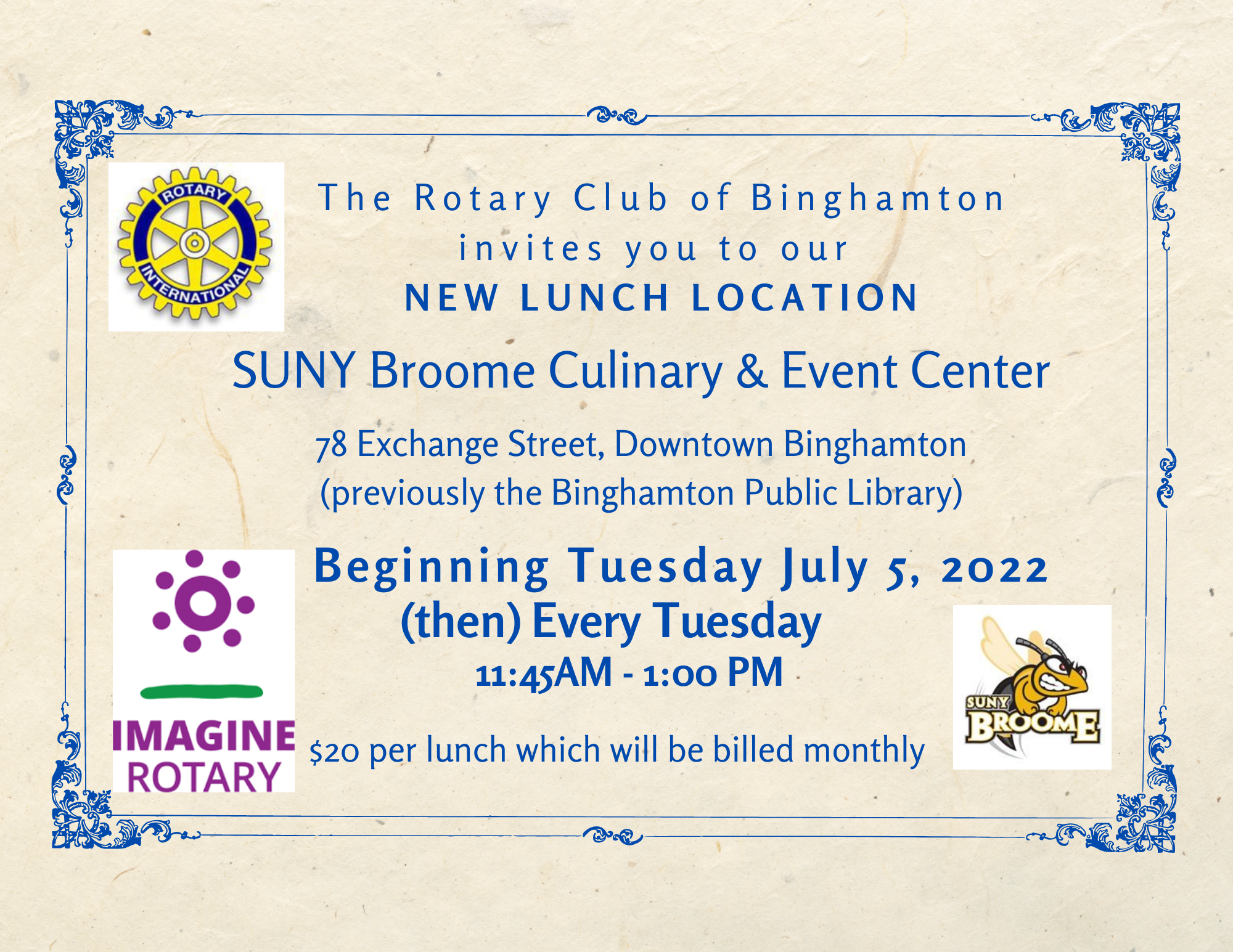 2022 Rotary New Lunch Location Invite